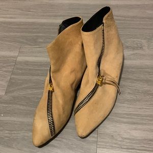 Giuseppe Zanotti tan booties with gold zipper